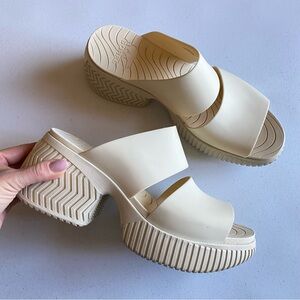 Sorel Size 12 Ivory Cream Ona Plastic Platform Double Strap Slip-on Mule Sandal